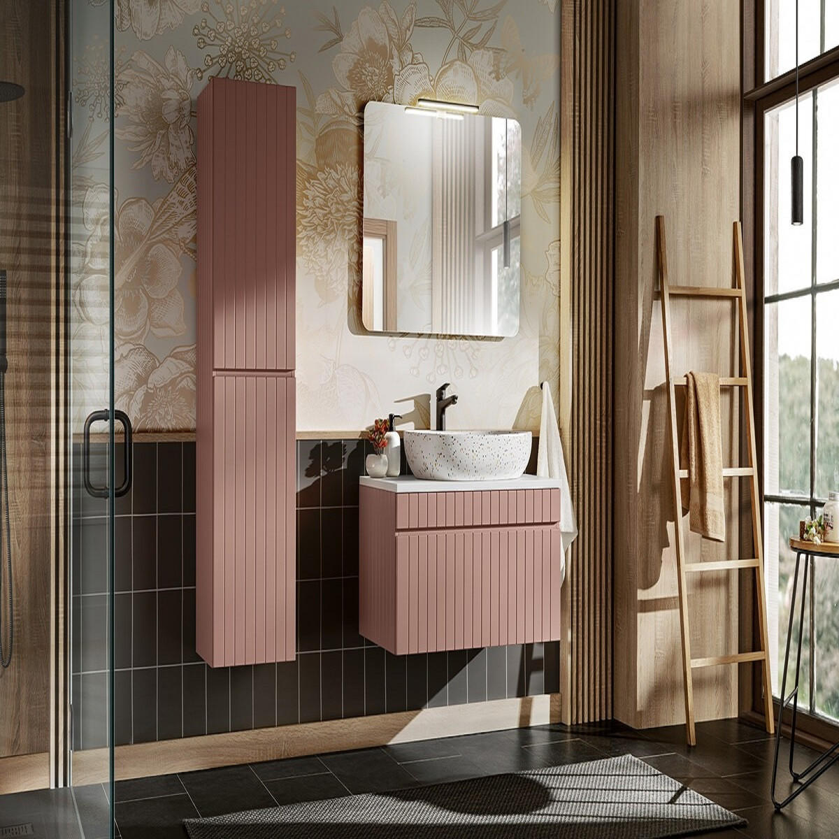 BADMÖBEL-SET 6 Teile - Iconic Rose I BM44 in Antique Rose/Weiß - Rosa/Weiß, Holz (80/160/46cm)