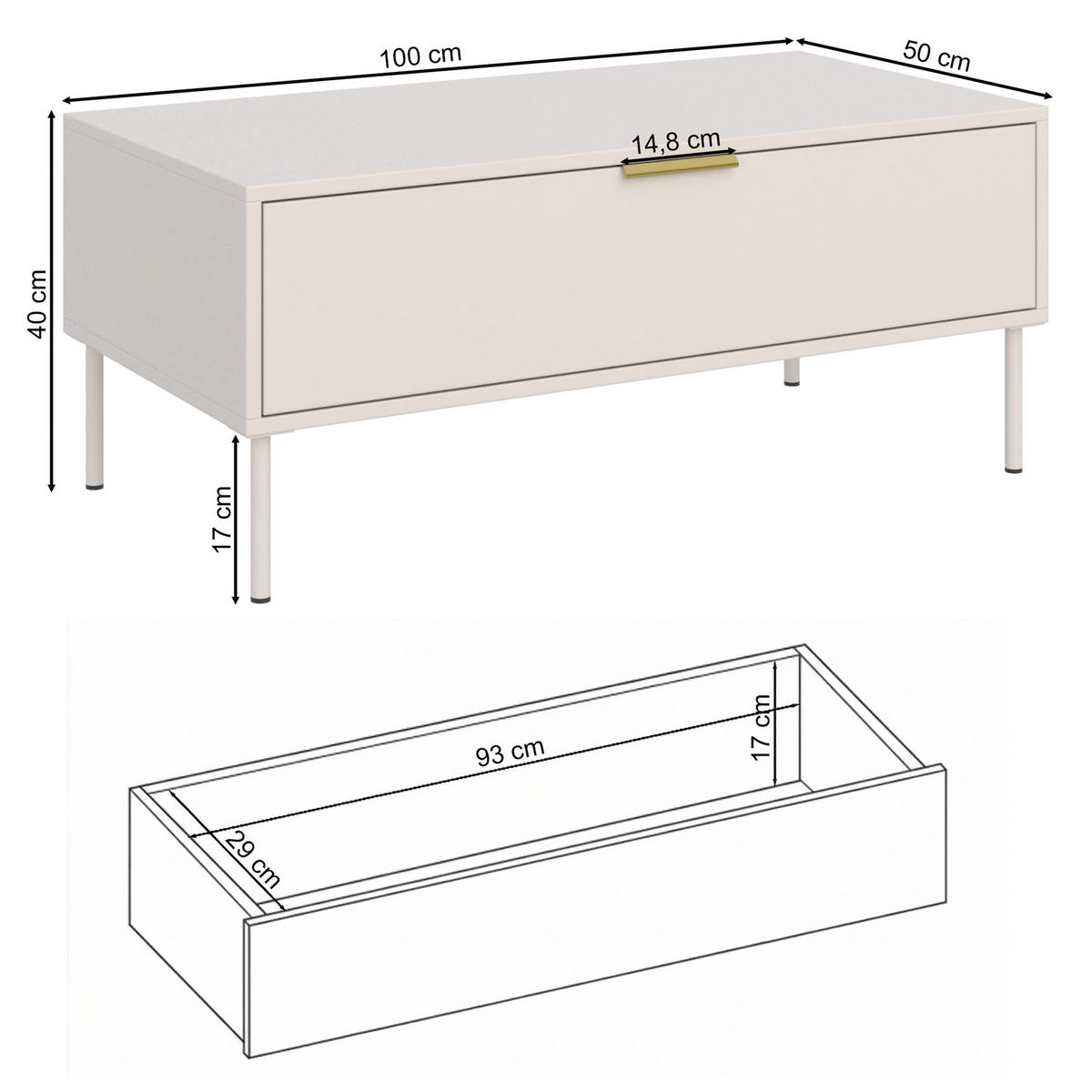 COUCHTISCH VENA weiß 100/50 cm - Weiß, Holzwerkstoff/Metall (50/100/44cm) - Selsey