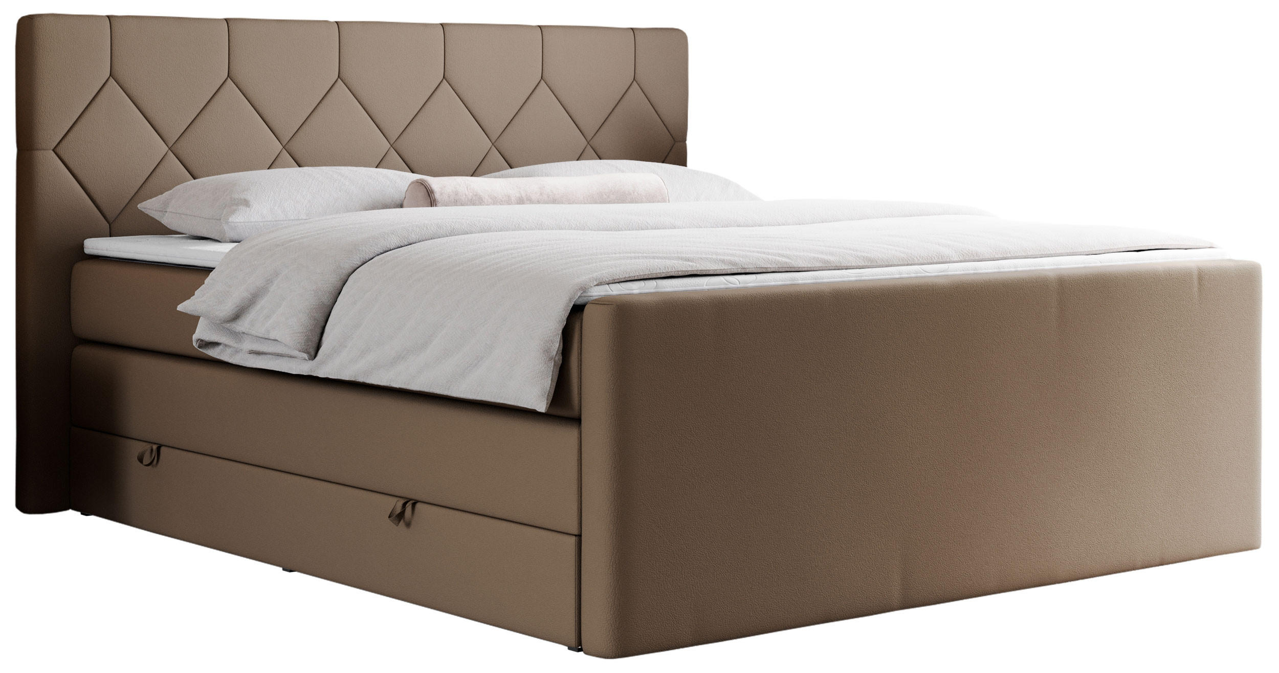 BOXSPRINGBETT KING EIGAR 200/200 Braun Kunstleder - H3 - Braun, Holz/Textil (200/200cm) - MKS