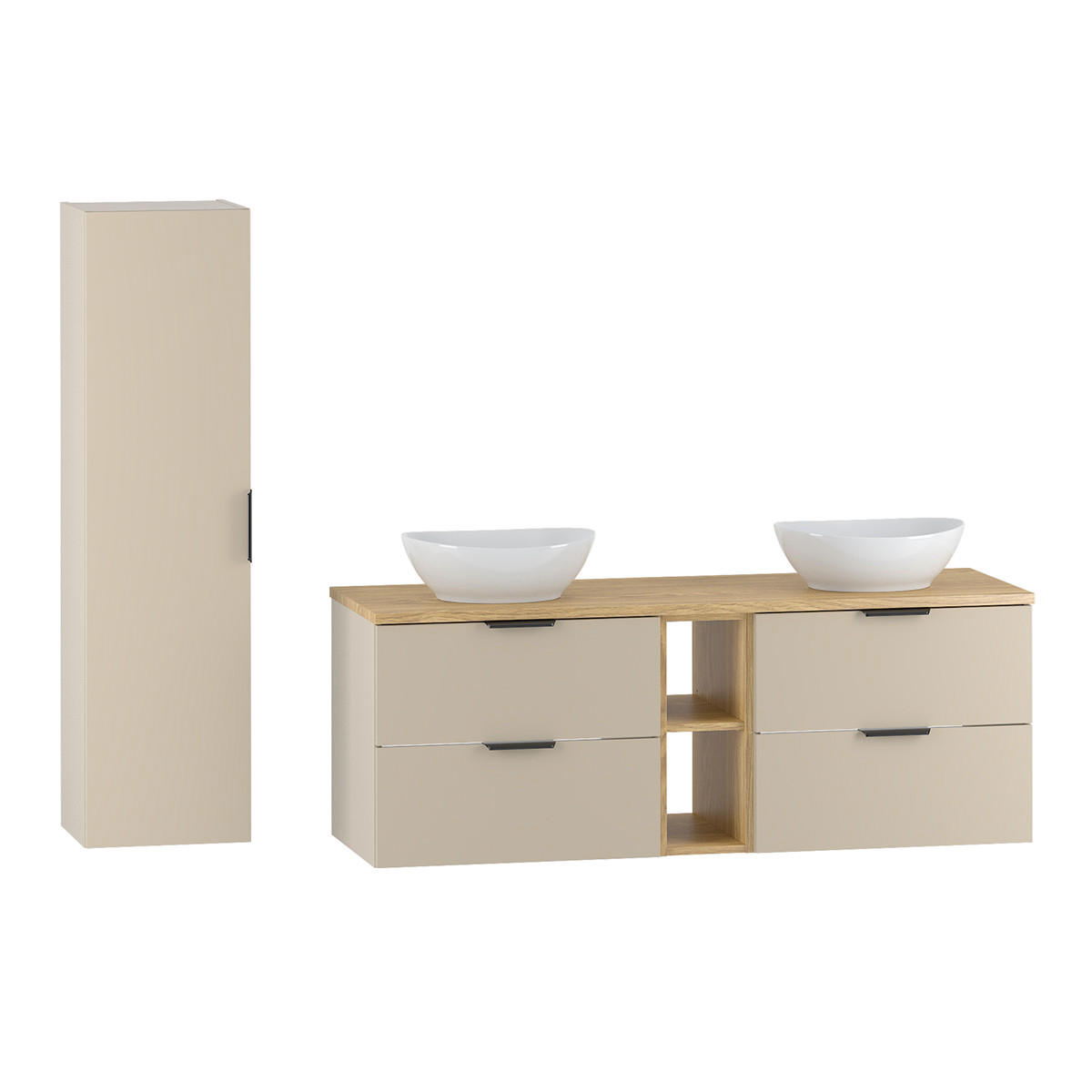 BADMÖBEL 140.6cm Astrid 2er-Set Kaschmir und Holz - Beige, Holzwerkstoff (140.6/52.2/46.5cm) - Petits-meubles
