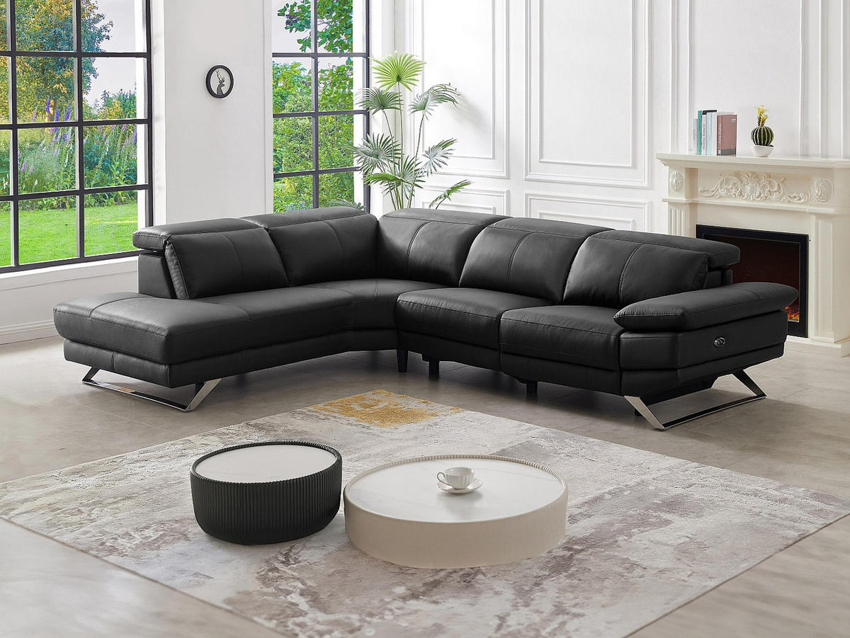 RELAXSOFA - 6 Personen-Sitzer - Leder - Schwarz - - Schwarz, Leder (299/76/239cm) - Vente-Unique