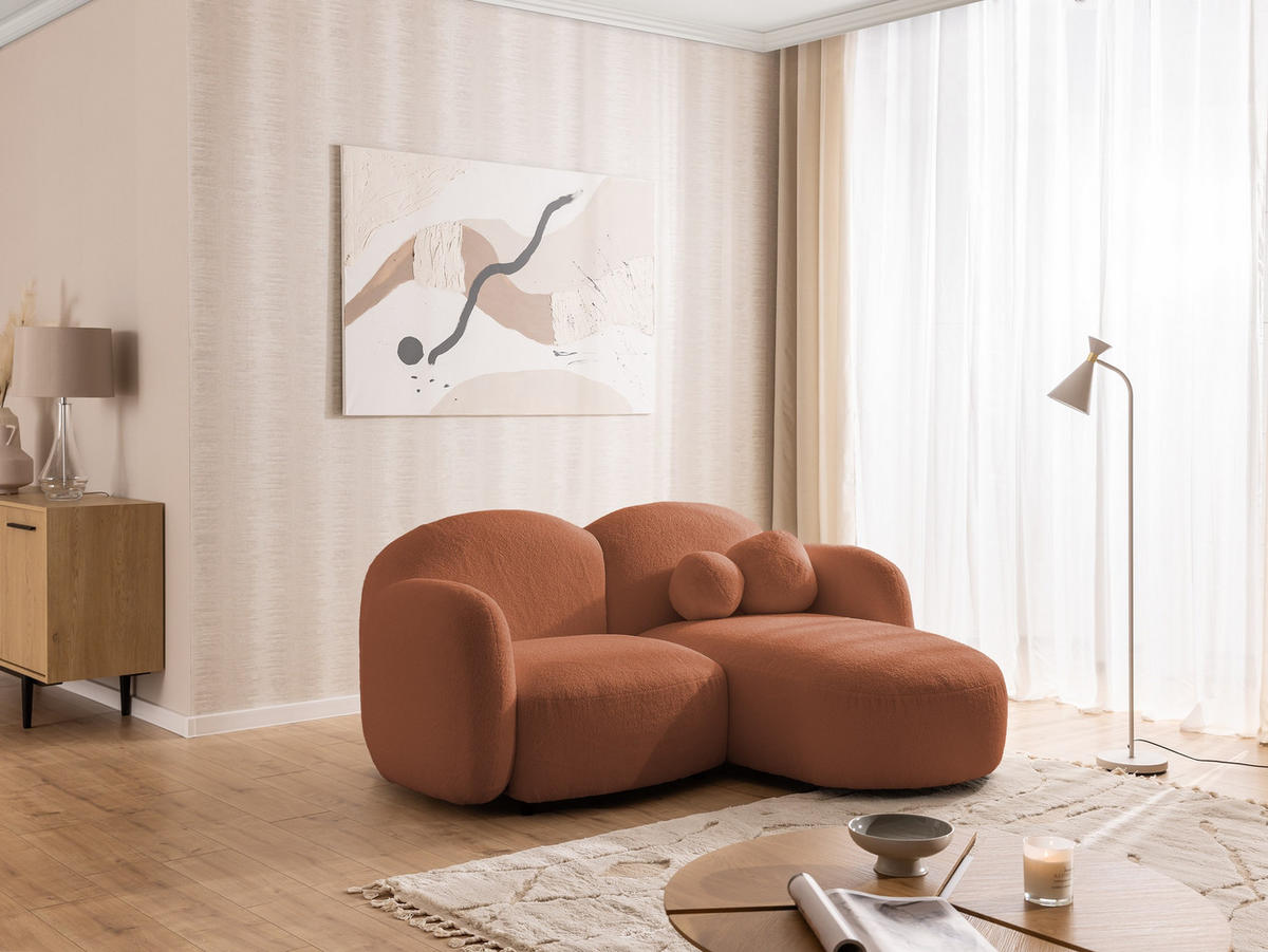 ECKSOFA Nuvola mit abgerundetem Design Terrakotta Bouclé-Stoff - Ottomane Rechts - Terra cotta/Schwarz, Holz/Kunststoff (190/146cm) - S-Style Möbel