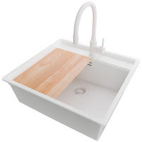 UNTERBAUSPÜLE GRANIT Bergen, 2-er set Alles Weiß 56/53 cm 1 Becken + Küchenarmatur 38/14 cm + Ablauf-Set + Schneidebrett ab 60er Unterschrank - Beige/Weiß, Kunststoff (56/20/53cm) - Primagran