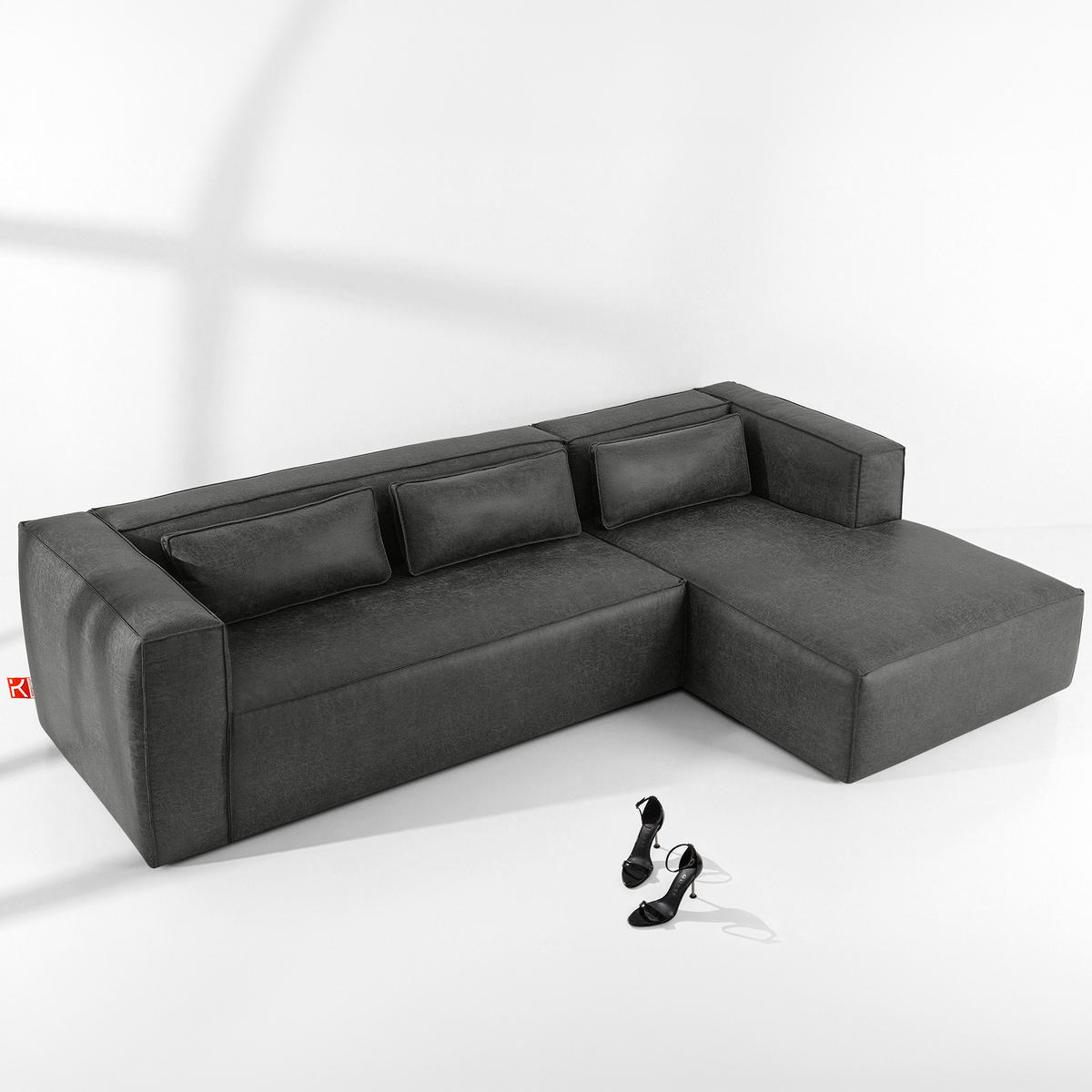 ECKSOFA RECHTS FEROX, Dunkelgrau - Dunkelgrau, Holz/Holzwerkstoff (300/175cm) - KONSIMO®