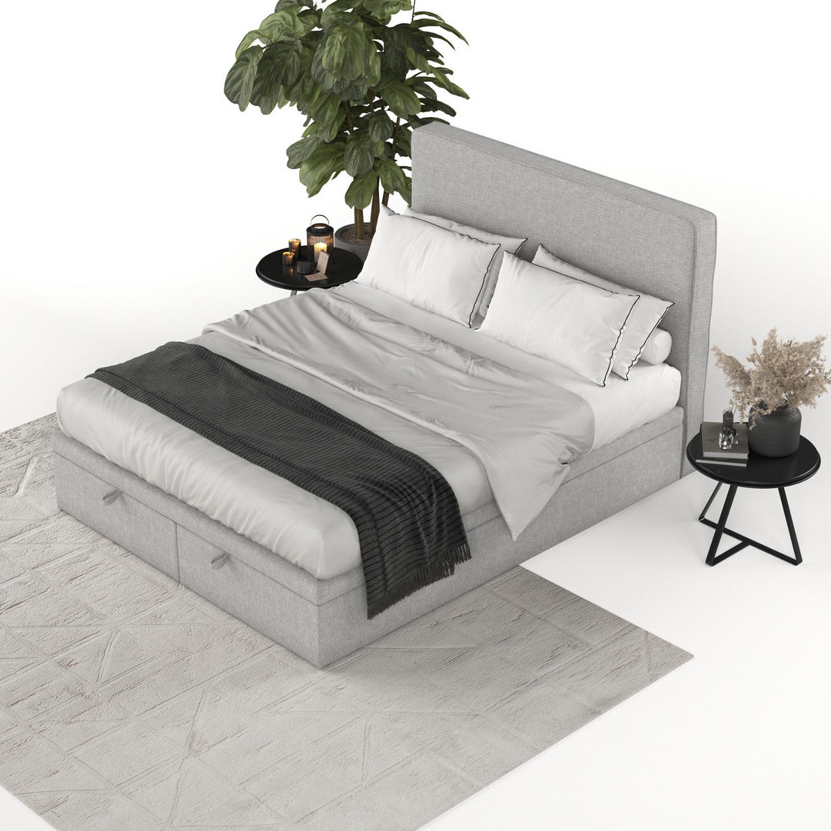 POLSTERBETT Hush mit Stauraum 180/200 cm Grau im Megan Stoff - Schwarz/Grau, Holz/Holzwerkstoff (180/200cm) - AltaBeds