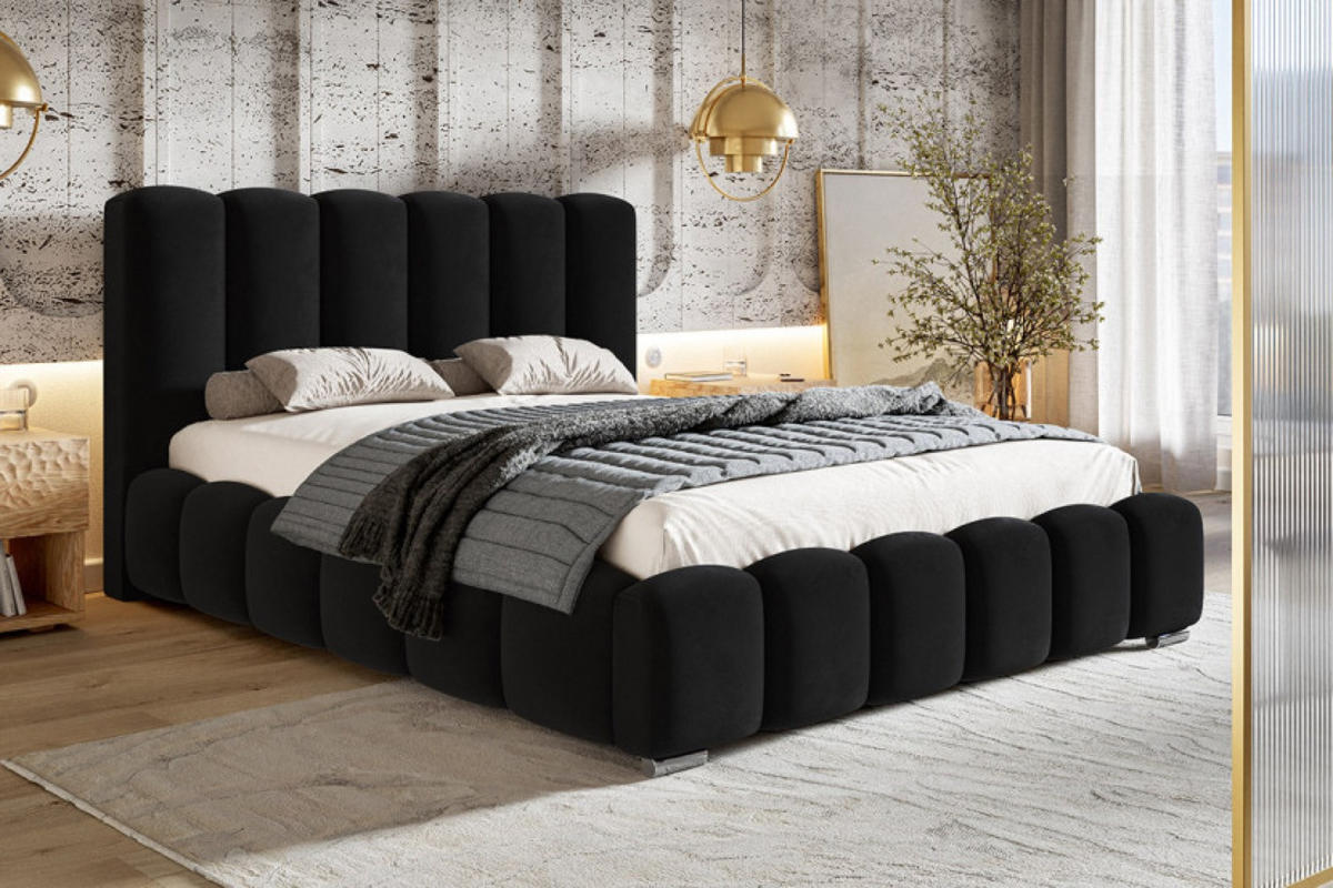 BETT Schwarz BEN 18 Mit Bettkasten 140x200 cm - Schwarz, Textil - Sepro Meble