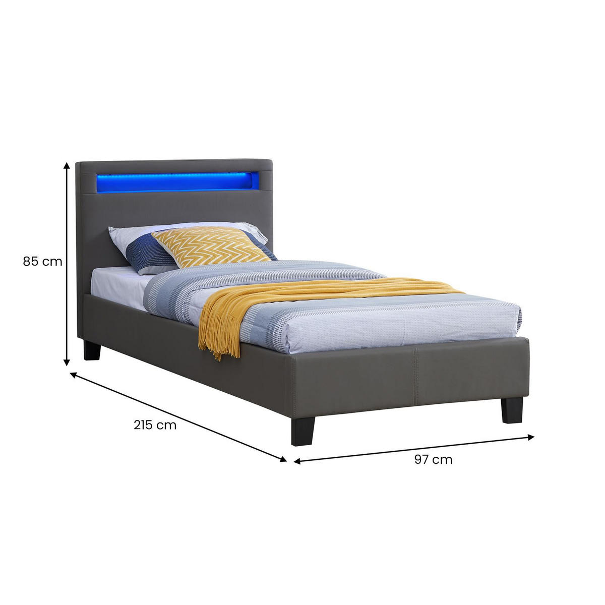 POLSTERBETT MIT LED MANDALAY 90X200 CM - Grau, Textil (90/200cm) - CARO-Möbel