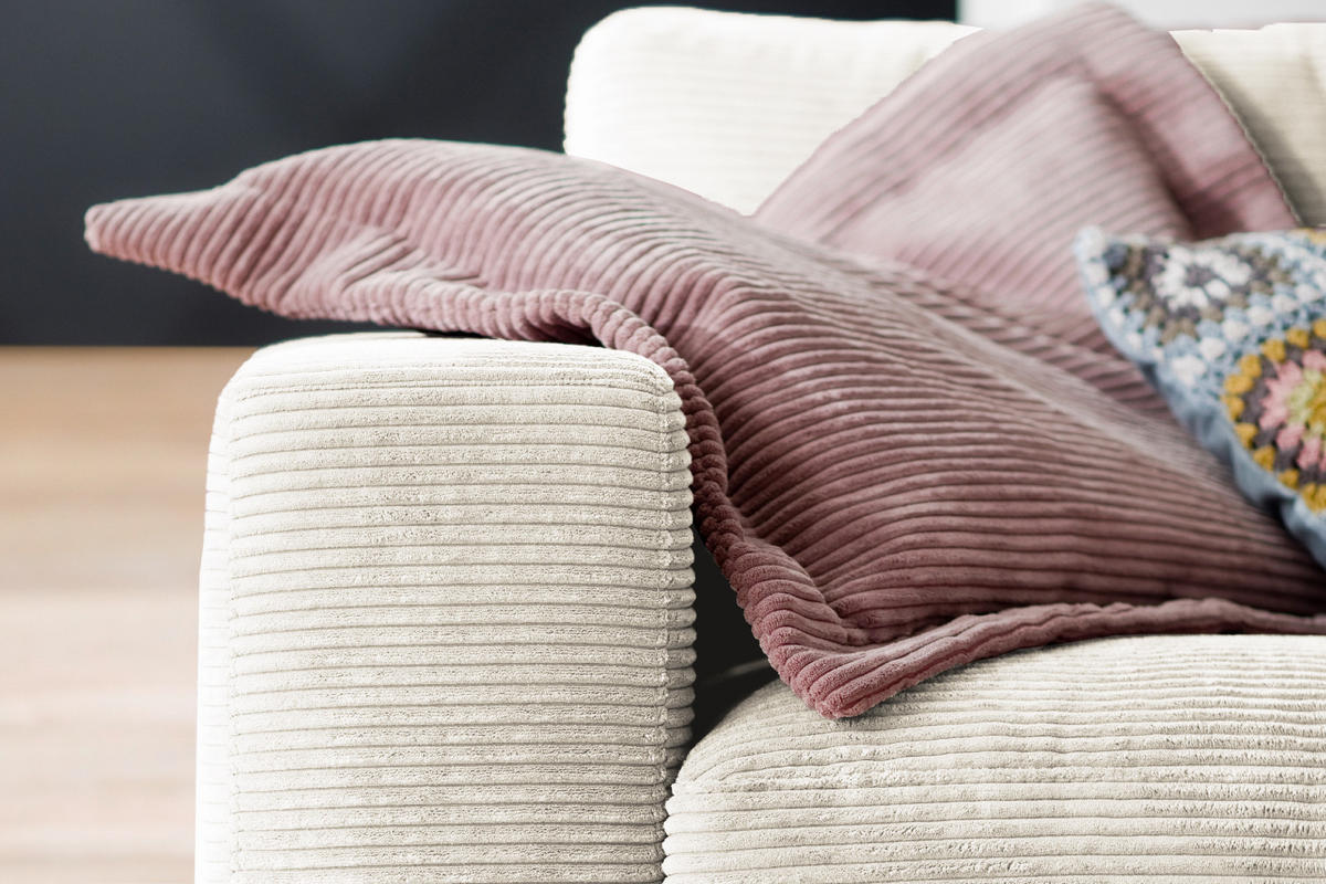 SOFA 3-SITZER MADELINE Cremeweiß Cord - Creme/Schwarz, Textil (290/85/127cm) - KAWOLA