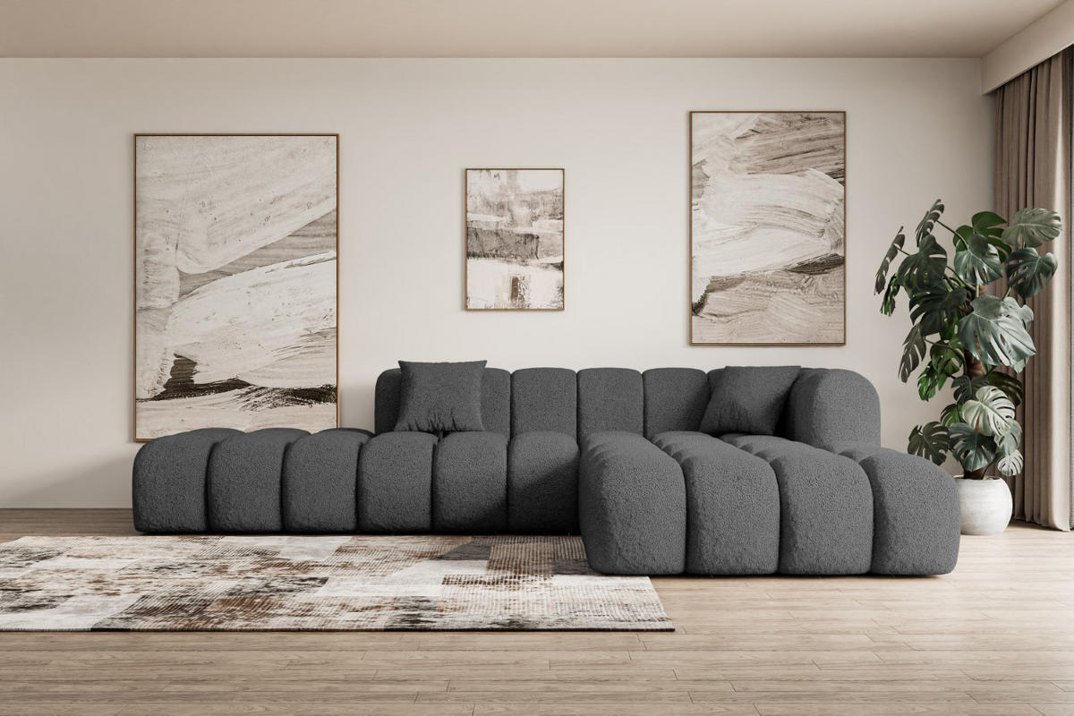 ECKSOFA Ottomane Rechts OLEA-L2 - 289x176x71 cm Grau Bouclé - Schwarz/Grau, Holzwerkstoff/Kunststoff (289/176cm) - ALTDECOR