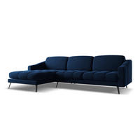 ECKSOFA Links Samt Stoff Blau - Blau/Schwarz, Textil/Metall (160/264cm) - Makamii