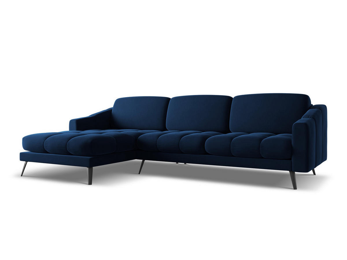 ECKSOFA Links Samt Stoff Blau - Blau/Schwarz, Textil/Metall (160/264cm) - Makamii