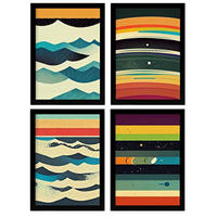 POSTER Set mit 4 Meer Abstrakt Moderne Galaxien A3 Schwarzer Rahmen - Schwarz, Papier (29.7/3cm) - Nacnic