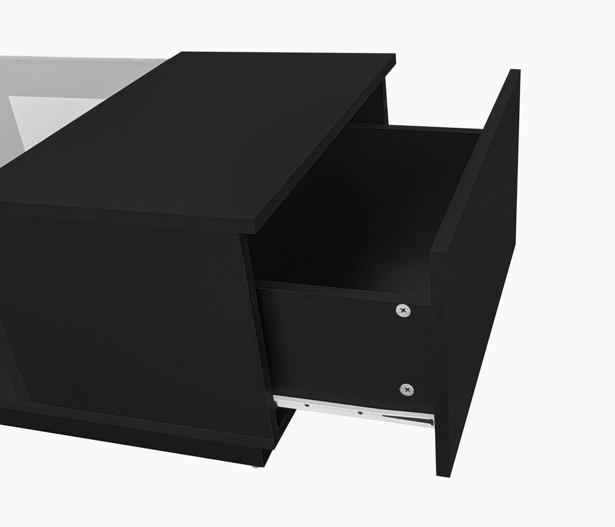 COUCHTISCH 100/50/35,5 cm aus Spanplatte mit LED-Beleuchtung, App-Steuerung, 2 Schubladen und Glasplatte, Schwarz - Schwarz, Holzwerkstoff (100/50/35.5cm) - Redom
