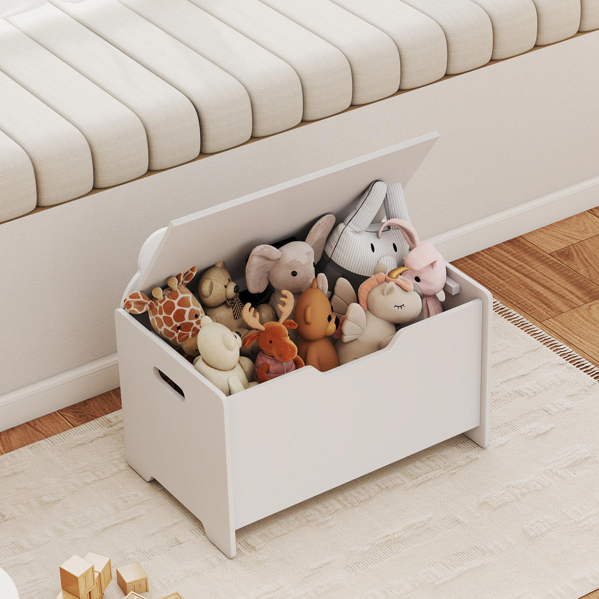 SPIELZEUGTRUHE DE-17274 Bärenform mit Sicherheitsscharnieren Weiß - Weiß, Holz (38/60cm) - ComfortXL
