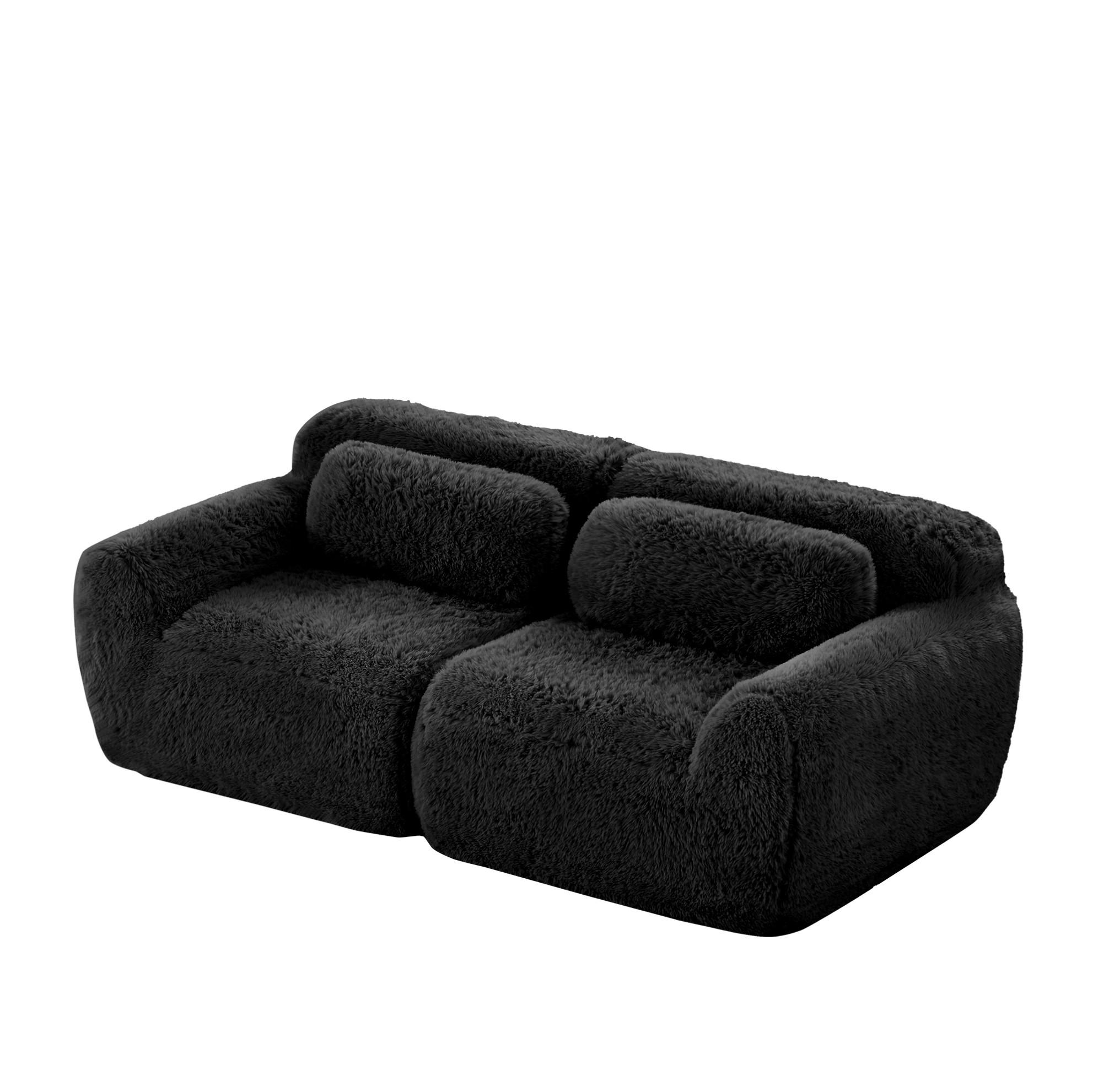 2-SITZER Sofa aus Plüsch in Schwarz mit modularem Design - Schwarz, Textil (104/73/204cm) - Modfu