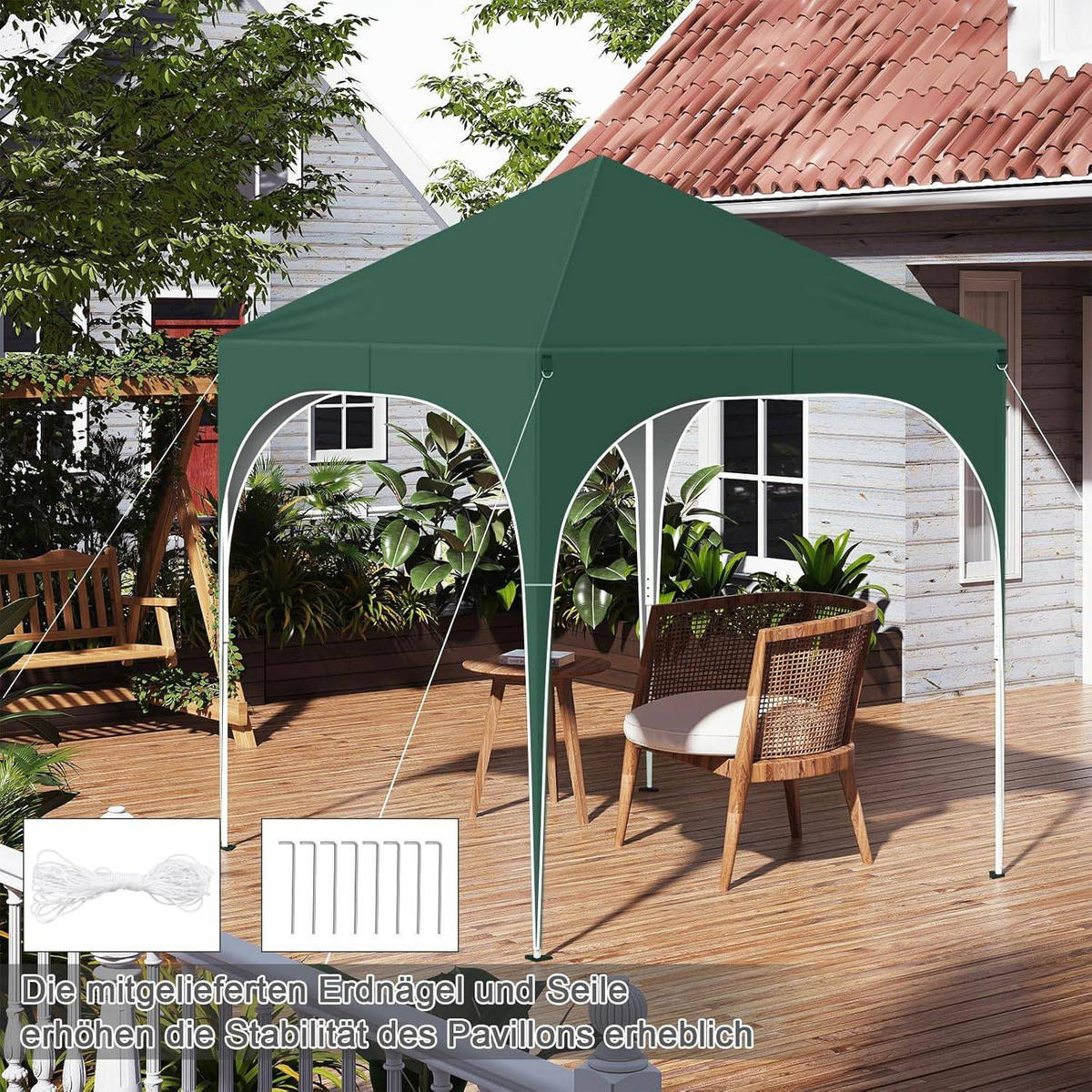 PAVILLON 2x2m mit 4 abnehmbaren Wänden, 3-stufig Höhenverstellbar - Grün, Metall (200/240/200cm) - Woltu