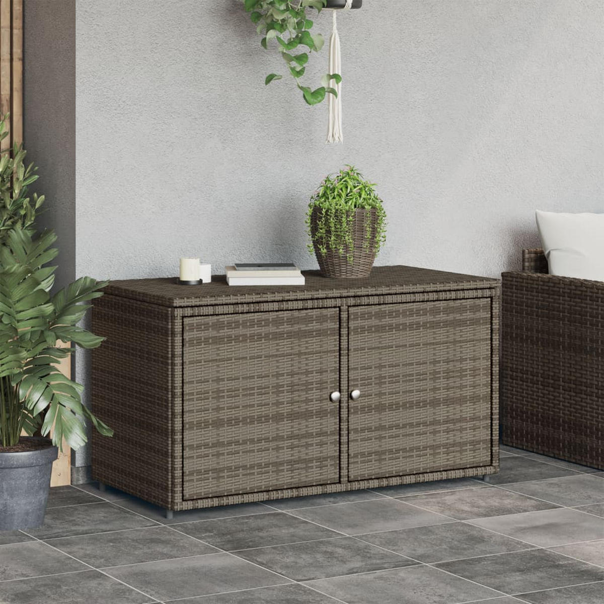GARTENSCHRANK Grau 110x55x60,5 cm Poly Rattan - Grau, Kunststoff (110/60.5/55cm) - furnicato