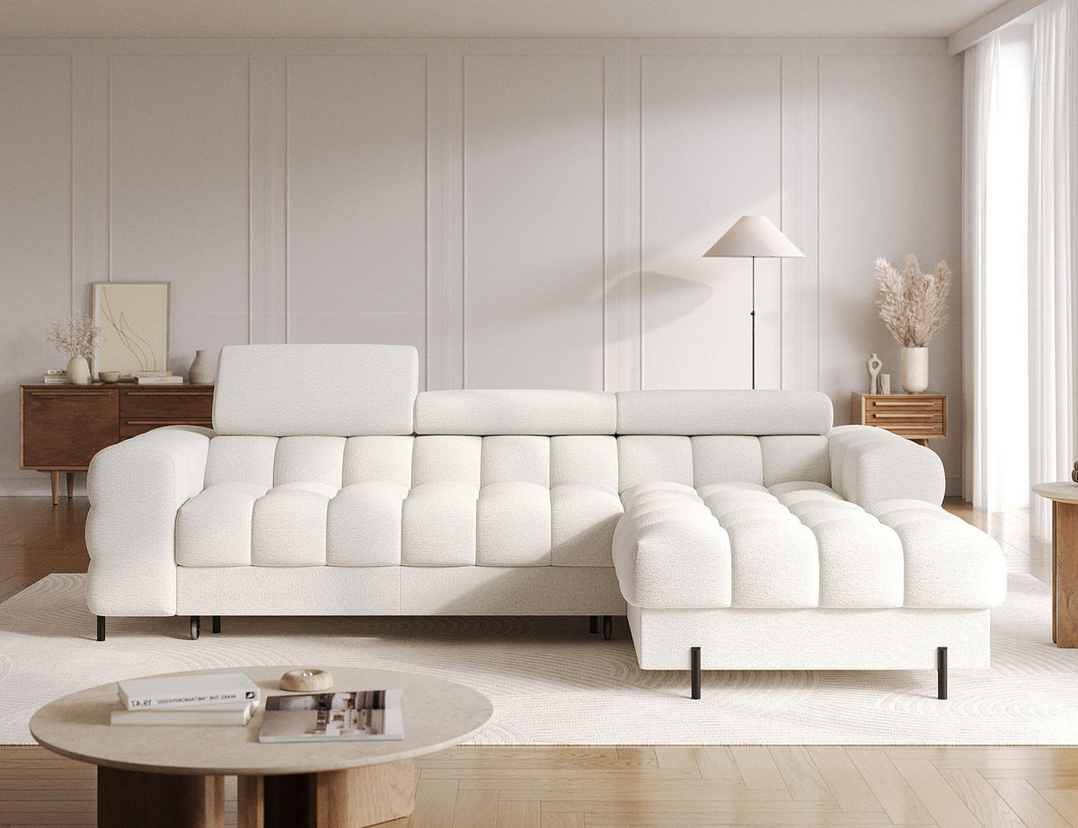 ECKSOFA FELRO mit Schlaffunktion, Bettkasten & verstellbaren Kopfstützen – Modernes Premium-Ecksofa in L-Form - Weiß, Kunststoff (181/285cm) - Wohnideebilder