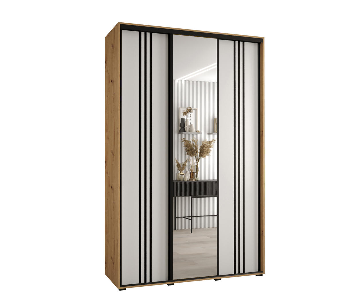 SCHWEBETÜRENSCHRANK 235,2/160/60 3-türig - Schwarz/Weiß, Holz/Metall (160/235/60cm) - Abiks Möbel