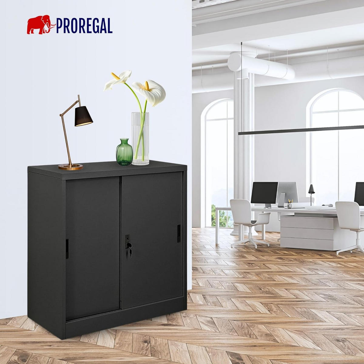 AKTENSCHRANK Elephant mit Schiebetüren 90x90x40cm Schwarz - Schwarz, Metall (90/90/40cm) - PROREGAL
