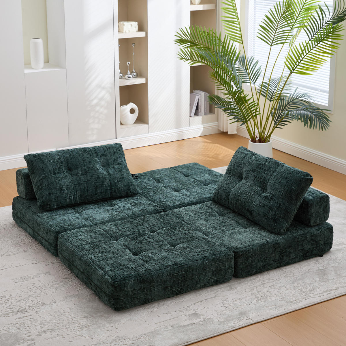 SCHLAFSOFA aus Chenille 79x79x57 cm Smaragdgrün klappbar mit Kissen, Rückenlehne und Schaumstoffpolsterung - Dunkelgrün, Textil (79/57/79cm) - Modfu