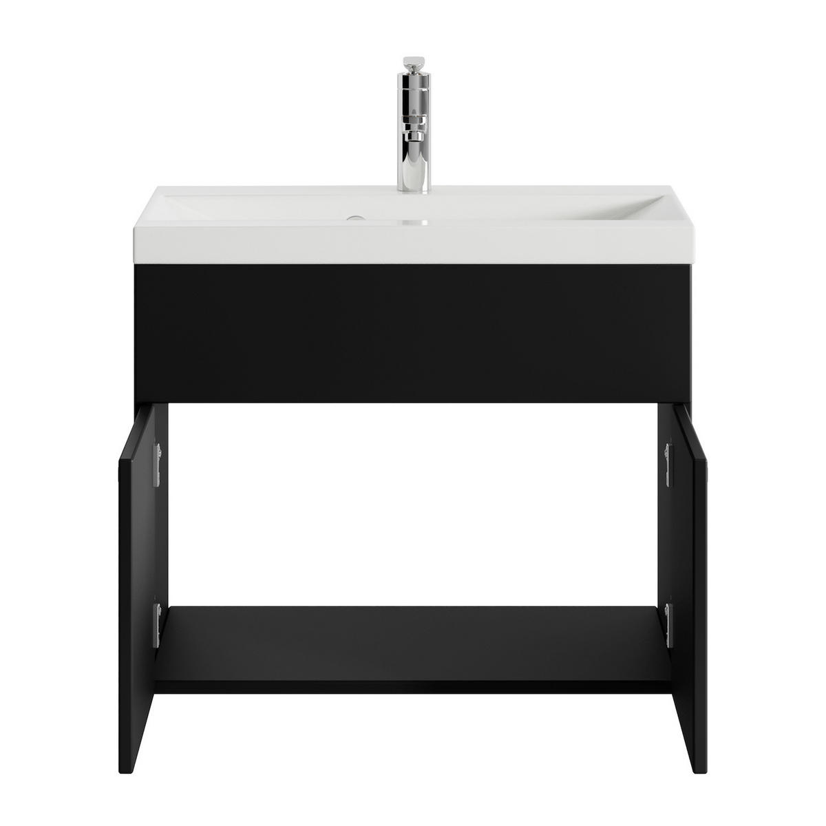 BADMÖBEL-SET Montreal 2 Teile Schwarz Hochglanz - 60 x 35 x 51 cm - Schwarz, Holz (60/51/35cm) - Badplaats