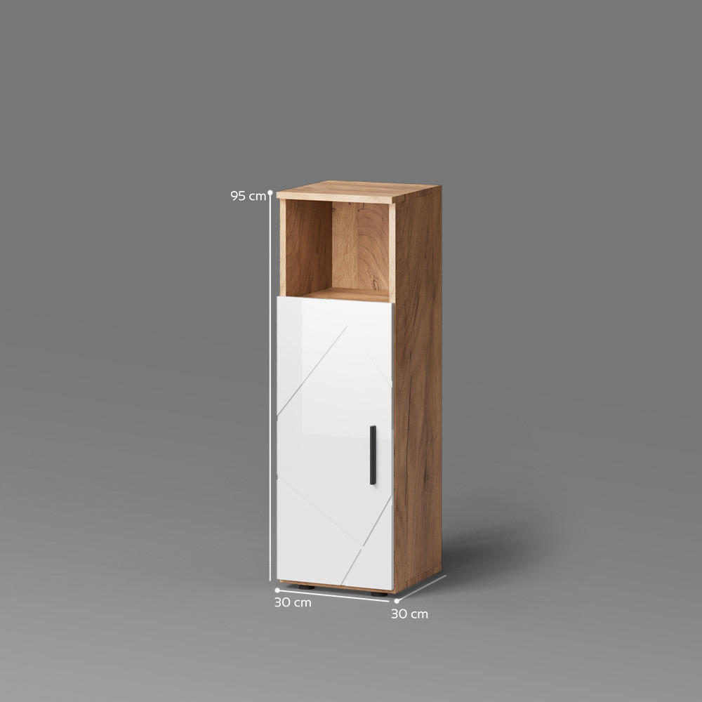 Thumbnail - Livinity® Midischrank, Weiß Hochglanz, Holzwerkstoff, 3 Fächer, Quadratisch, 30x95x30 cm, Badezimmer, Badezimmerschränke...