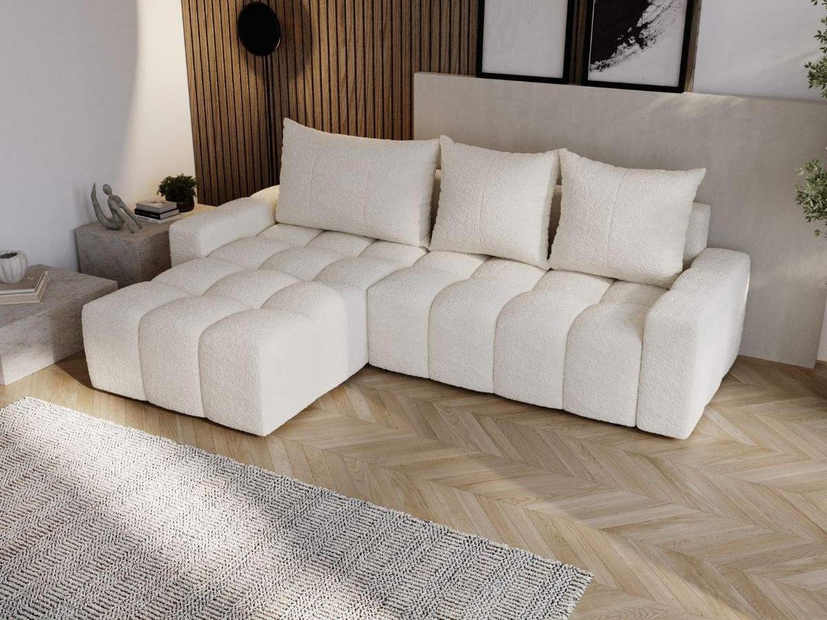 ECKSOFA Bresso Bouclé-Stoff Creme - Creme, Holz/Textil (255/168cm) - Graingold