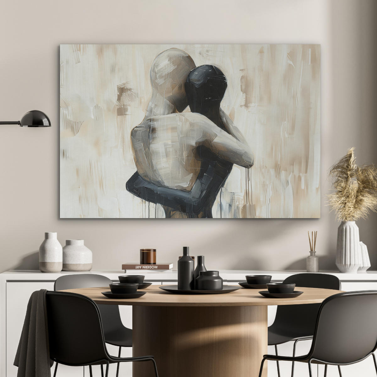 AKUSTIKBILD Abstrakt - Liebe - Schwarz und weiß - Modern Akustikpaneele 90x60 cm - Schwarz, Kunststoff (90/60/0.9cm) - MuchoWow