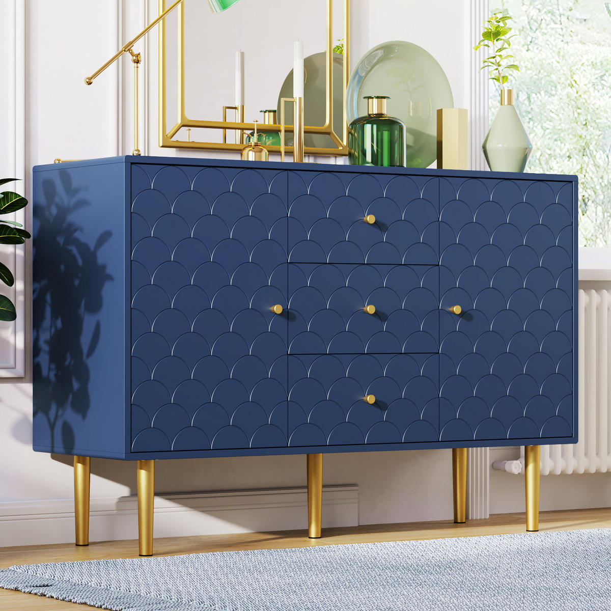 HIGHBOARD Blau 120/40/82CM - Blau, Holzwerkstoff/Metall (40/82/120cm) - Urban Meuble
