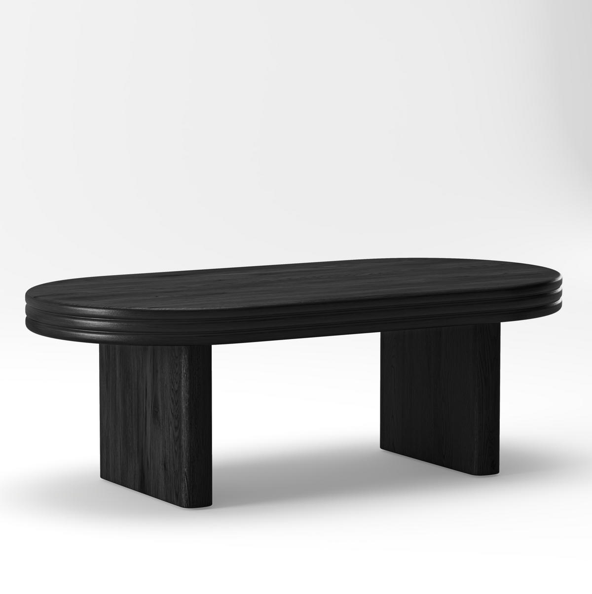 COUCHTISCH aus MDF mit Massivholzfurnier 120x60x41,5 cm Schwarz oval, vielseitig und pflegeleicht - Schwarz, Holzwerkstoff (120/60/41.5cm) - Modfu