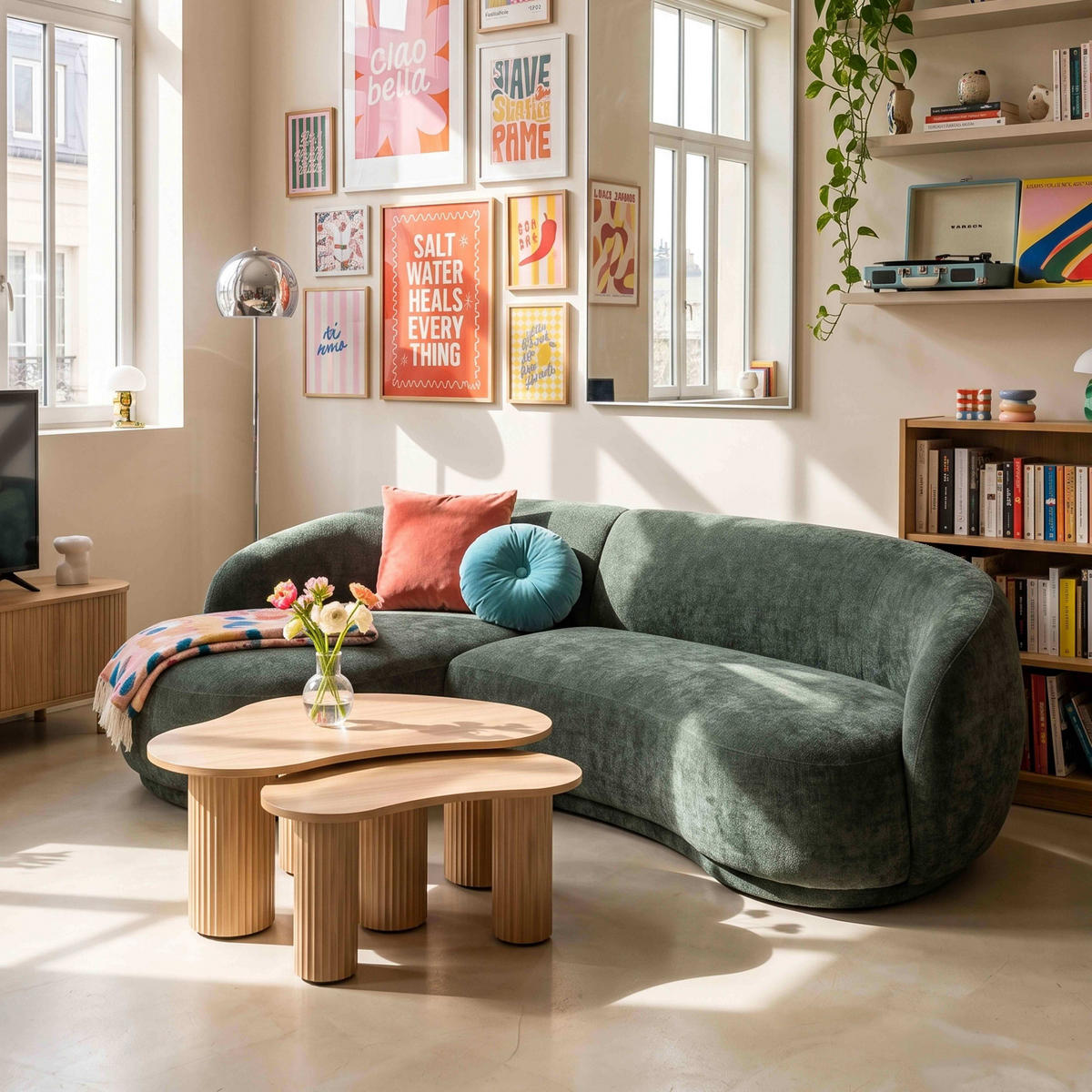 RECHTECKSOFA LINKS Harper 3er-Set, Grün - Grün, Holz/Textil (277/120cm) - Oviala