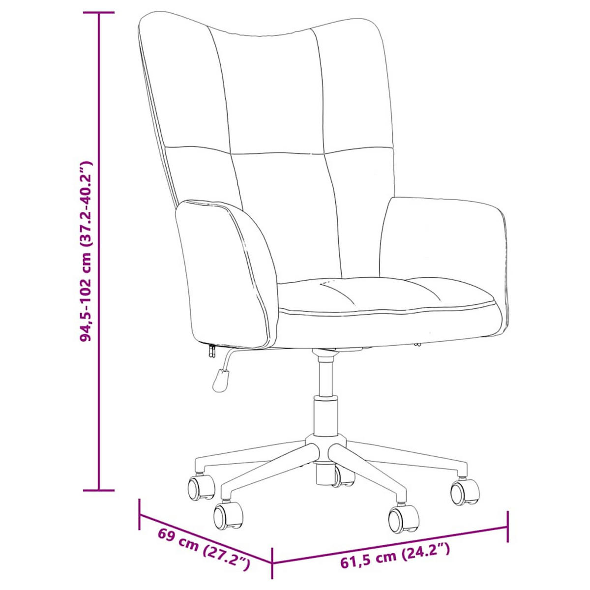 SESSEL mit Gasdruckfeder und Rollen, 61,5/69/94,5-102 cm, aus Samt, in Dunkelgrün - Grün, Textil (69/102/61.5cm) - vidaXL