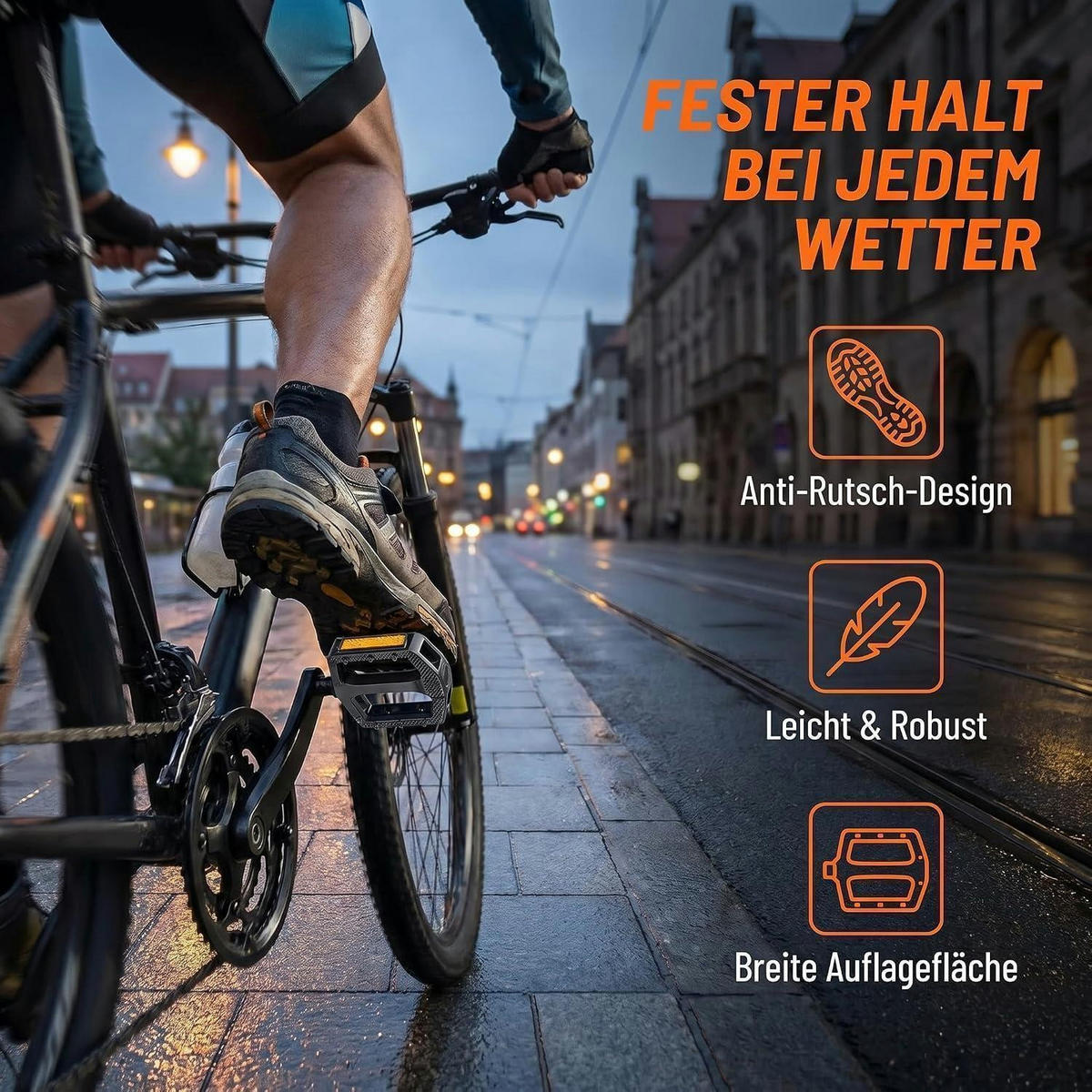 FAHRRADPEDALE 9/16 Zoll Aluminium mit Reflektoren Schwarz - Schwarz, Metall (10/1.5/12cm)