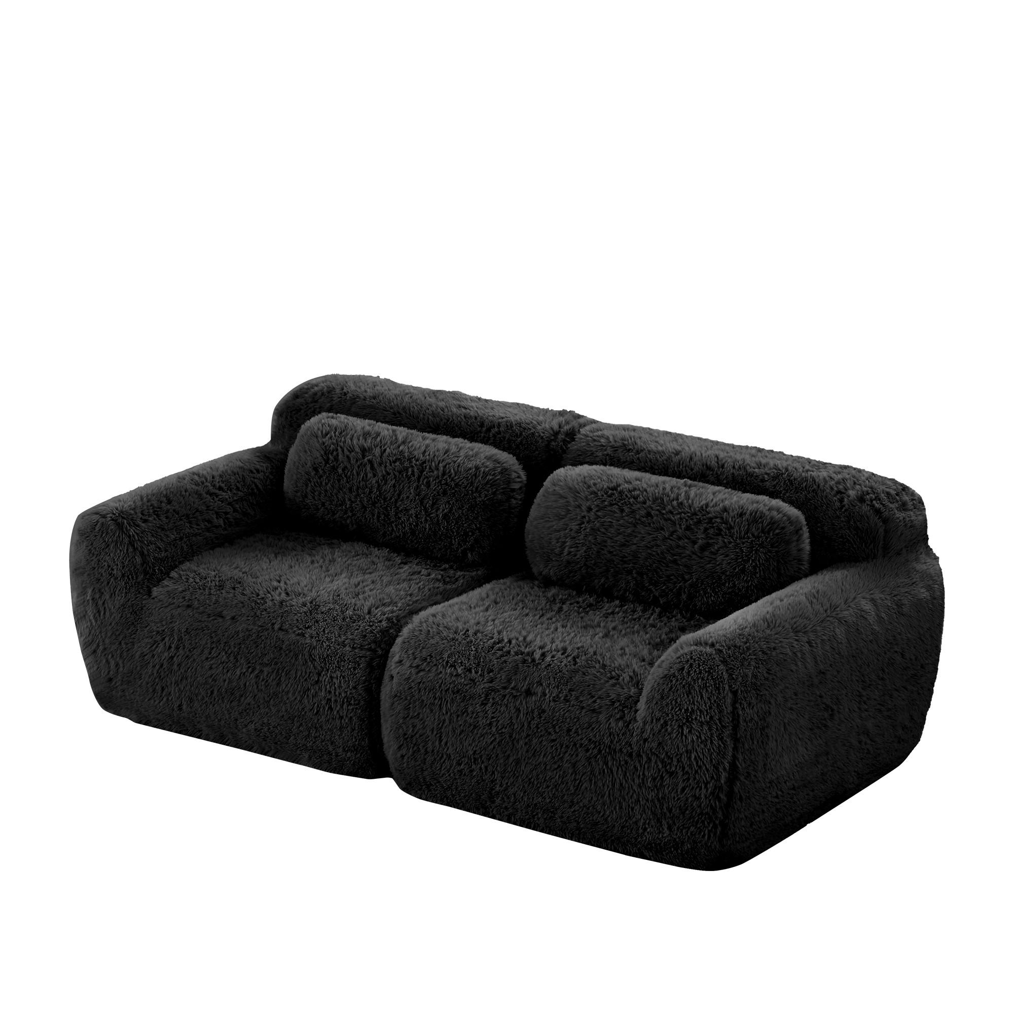 2-SITZER Sofa aus Plüsch mit modularem Design, schwarz - Schwarz, Textil (104/73/204cm)