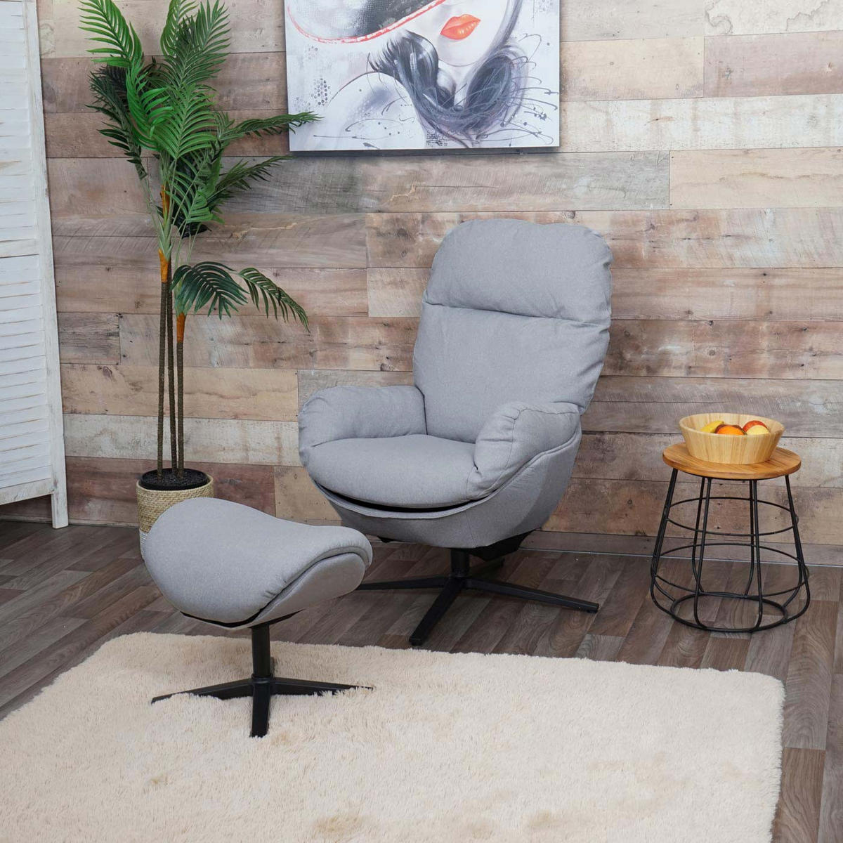 RELAXSESSEL + HOCKER Hellgrau - Hellgrau, Textil (72/101/73cm) - MCW