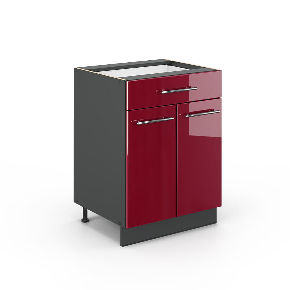 KÜCHENUNTERSCHRANK Fame-Line Bordeaux Hochglanz 60 cm mit Schublade ohne AP - Bordeaux/Anthrazit, Holzwerkstoff (60/82/51.6cm) - Vicco