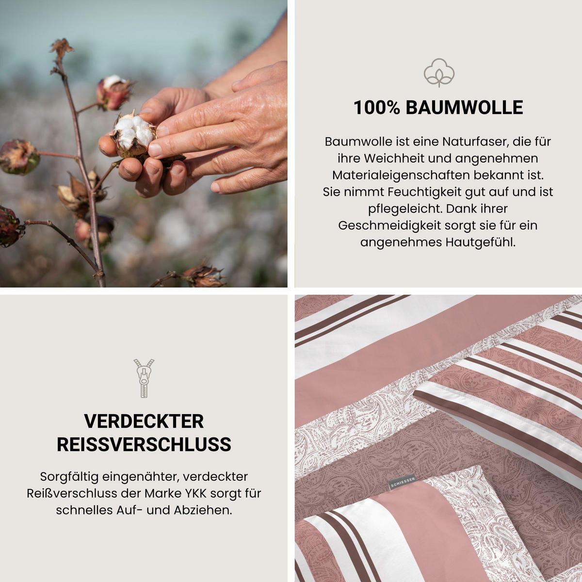 BETTWÄSCHESET Adele - Renforcé - 2-teilig - 135 x 200 cm - Puderrosa - Rosa, Textil (135/200cm) - SCHIESSER