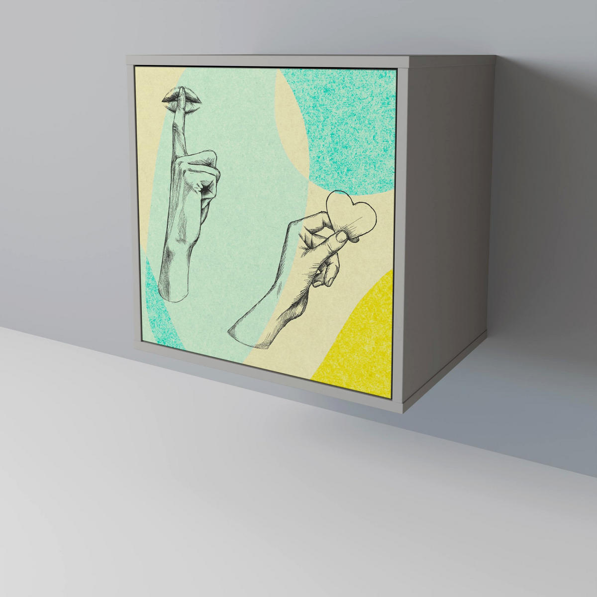 SIDEBOARD BODY LANGUAGE, Grau, 57,5x42x77,5 cm, Schräge Buchenholzfüße - Buchefarben/Multicolor, Holzwerkstoff/Buchenholz (57.5/77.5/42cm) - SpaceRebels