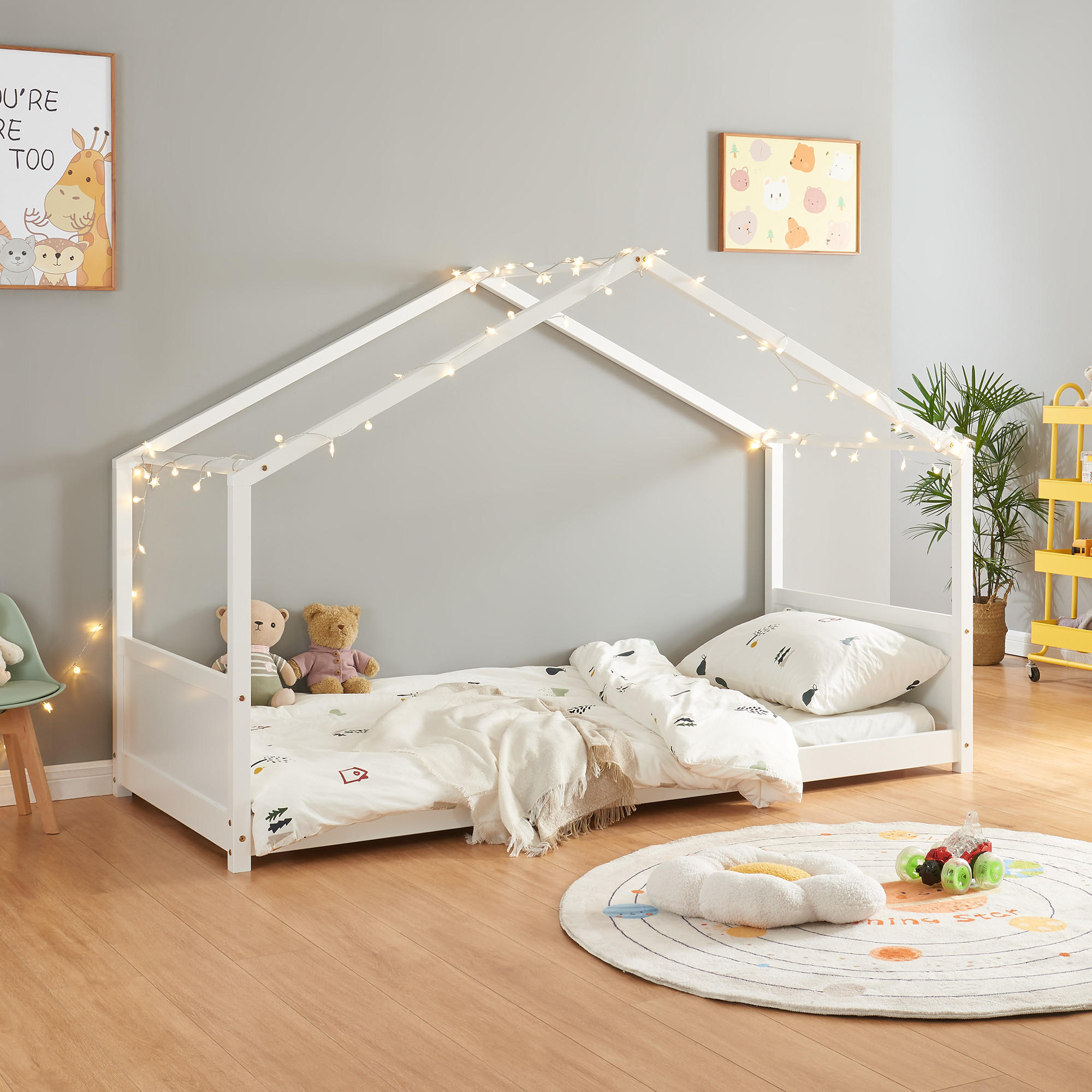 Thumbnail - [en.casa] Kinderbett, Weiß, Holz, Kiefer, 90x200 cm, Kinder- & Jugendzimmer, Kindermöbel, Kinderbetten, Hausbetten