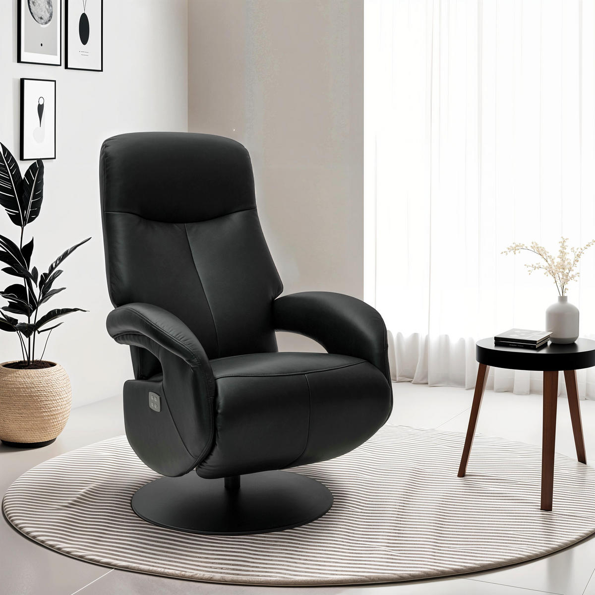 RELAXSESSEL Echtleder Schwarz - Schwarz, Leder/Metall (79/115/85cm) - Furnhouse