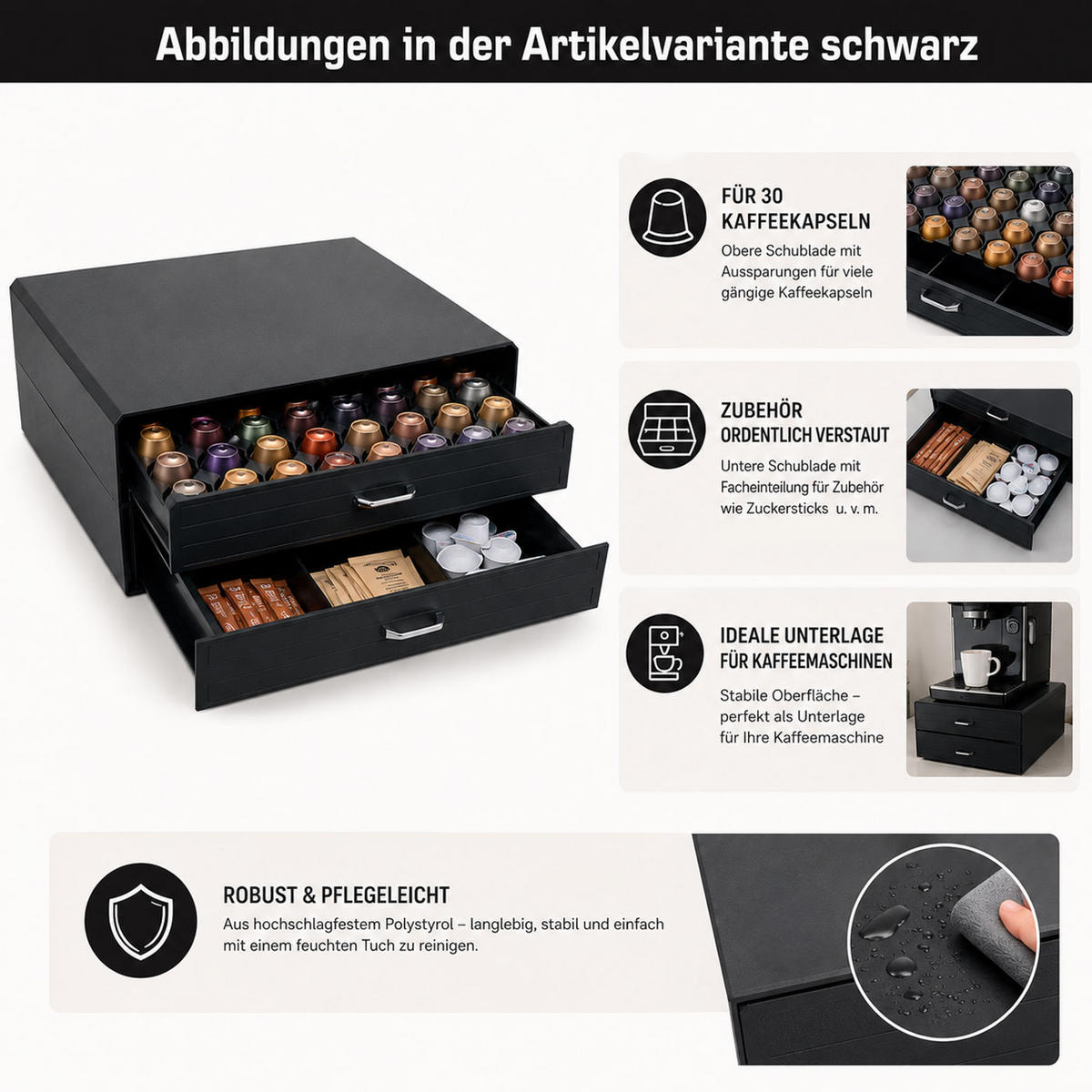 SCHUBLADENBOX eckig Schwarz - Schwarz, Kunststoff (34/32cm) - MCW