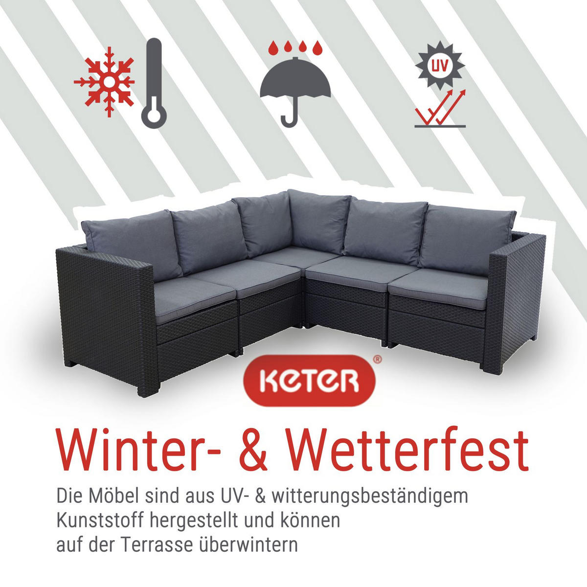 LOUNGESET Provence mit Sessel und Tisch Provence inkl. Kissen - Schwarz, Textil - Keter