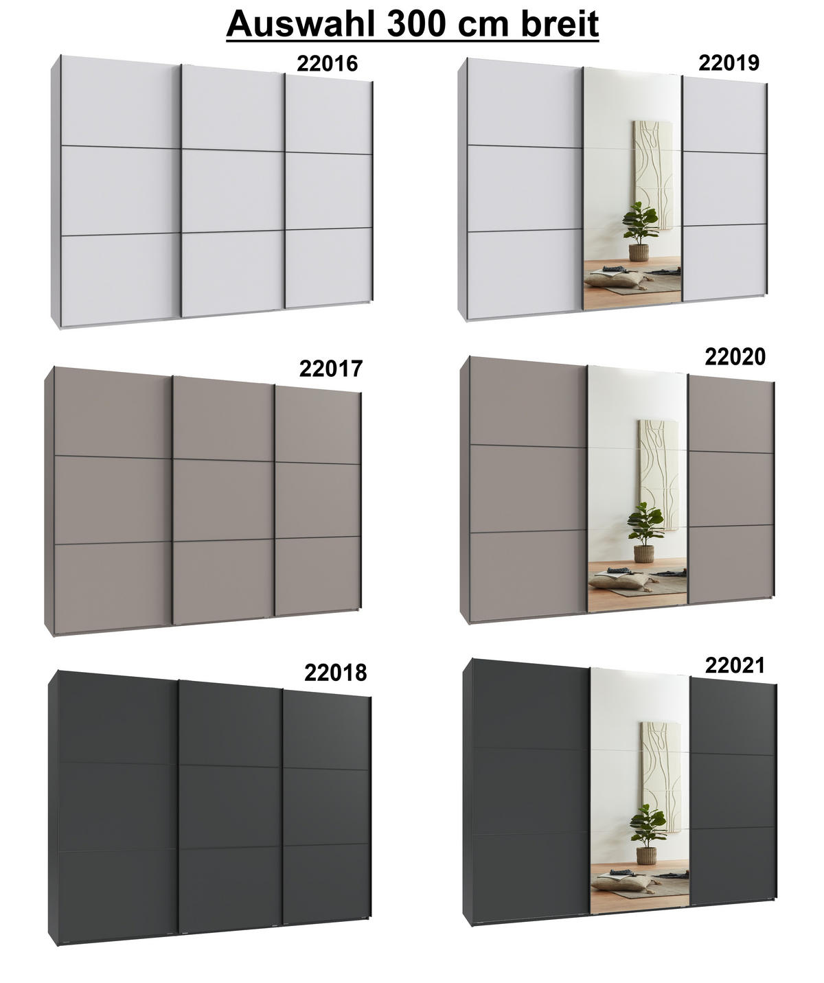 SCHWEBETÜRENSCHRANK 3-türig B300/H216/T65 cm inkl. Vollausstattung in Weiß mit Spiegel / 22019 - Schwarz/Weiß, Holzwerkstoff/Metall (300/216/65cm) - luma-home