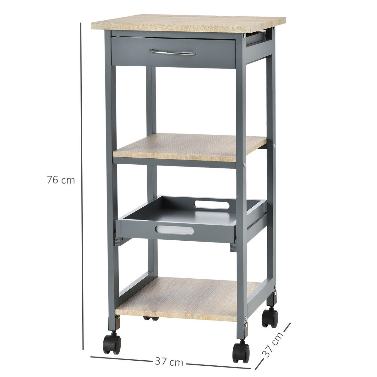 SERVIERWAGEN DE-17080 Grau & Hell-Eiche - Grau, Holzwerkstoff (37/76/37cm) - ComfortXL