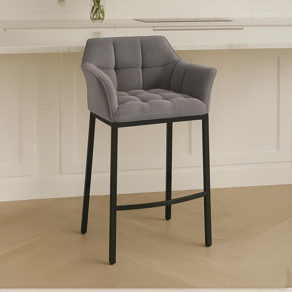 BARHOCKER Damaso Cordbezug 110x64x48 cm taupe - Taupe, Metall (64/110/48cm) - furnicato