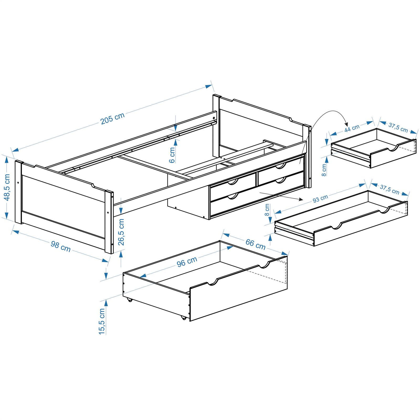 FUNKTIONSBETT ANDREA 90X200 CM - Weiß/Rosa, Holz (99/49/205cm) - IDIMEX