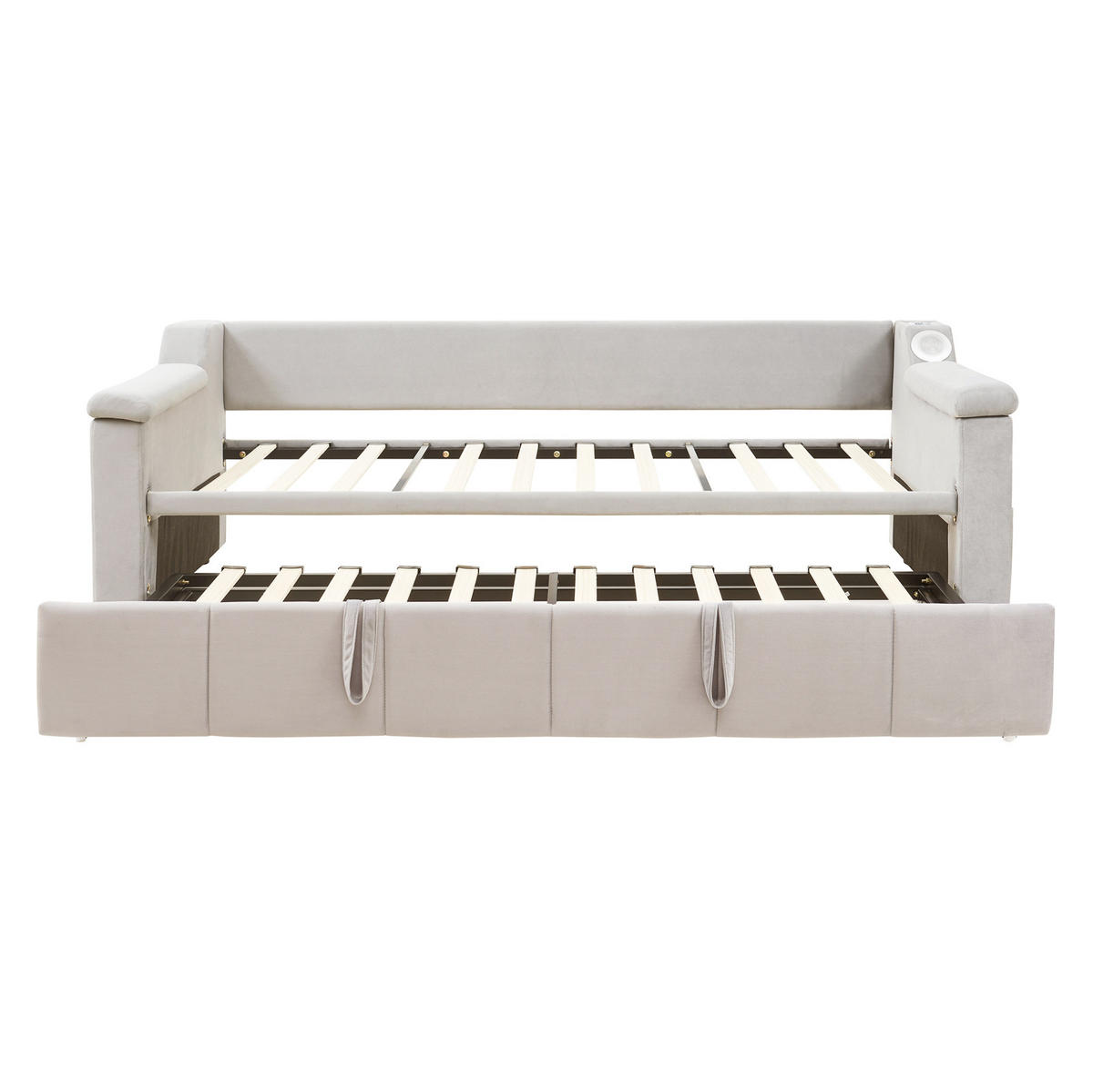 SCHLAFSOFA 90/190 cm beige mit Bluetooth-Stereoanlage und Ablagefächern - Weiß, Textil (90/190cm) - OKWISH