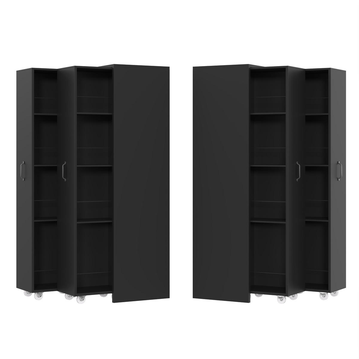 BÜCHERREGAL mit Rollen 4 Ebenen Erweiterbar MDF Modern - Schwarz, Holzwerkstoff (51.5/158/41cm) - FLIEKS