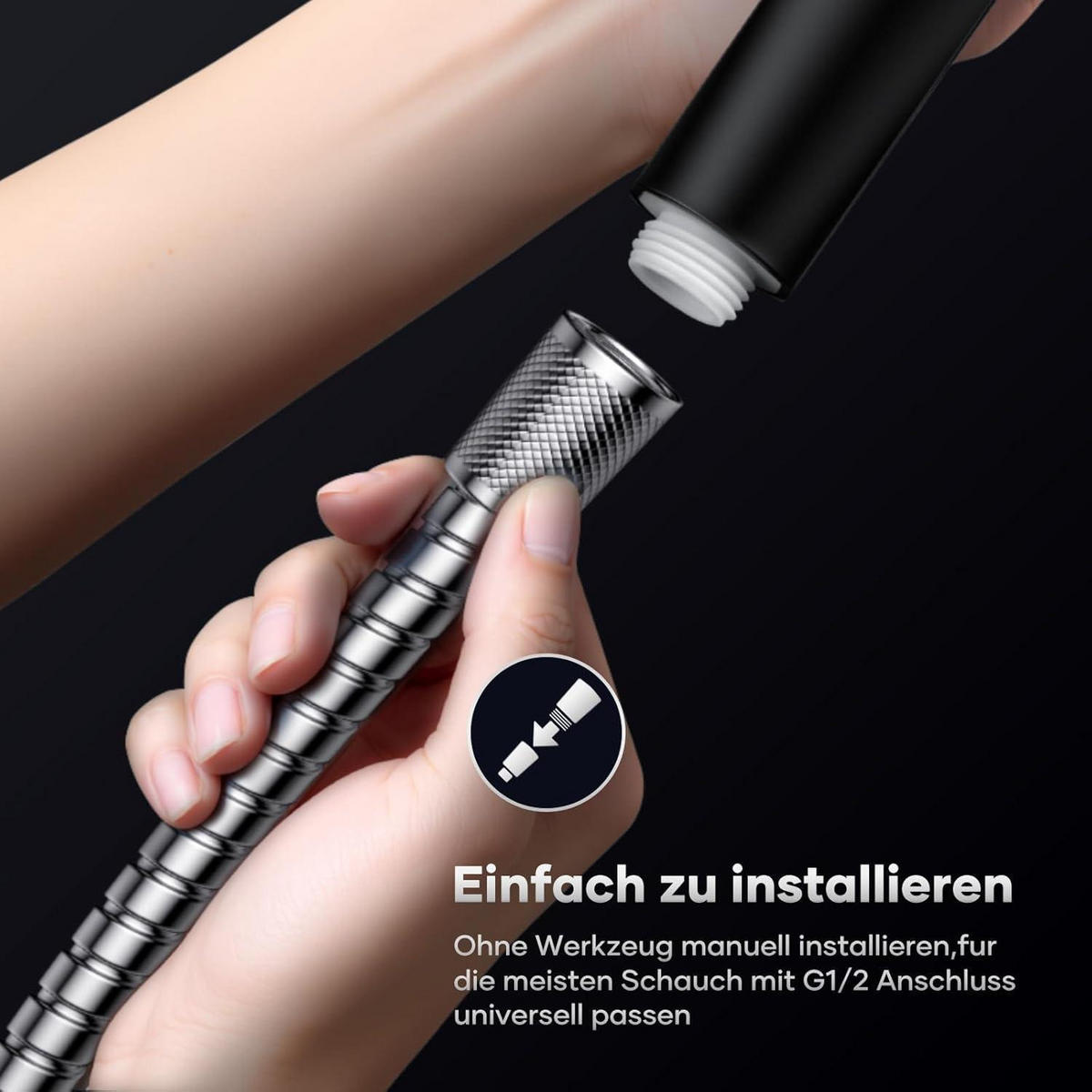 HANDBRAUSE mit Schlauch 1.6 m Schwarz 6 Strahlarten - Schwarz, Kunststoff (14/12.7/28cm)